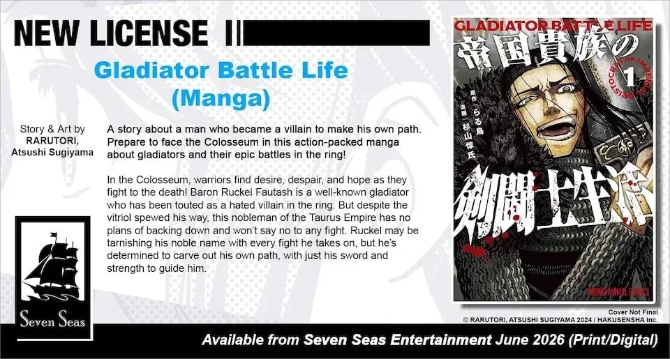 Seven Seas Entertainment Reveals New Manga Lineup Featuring 'Gladiator Battle Life' and 'The Scum Laugh'